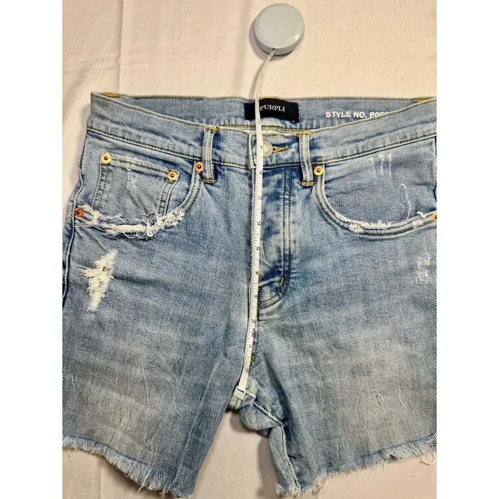 Purple Distressed Denim Shorts Light Wash Women's 29 Button Fly Y2K Streetwear - Picture 6 of 15